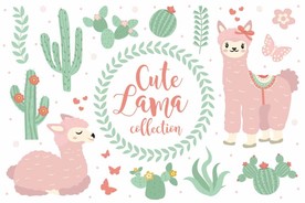 羊驼仙人掌矢量卡通素材