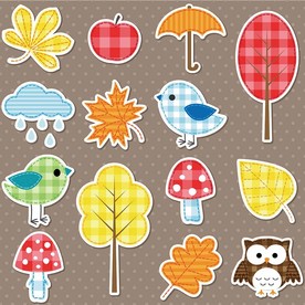 可爱树叶小鸟贴纸设计素材