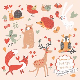 可爱卡通动物矢量墙贴