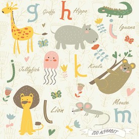 字母可爱卡通动物矢量墙贴素材