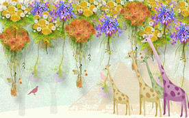 卡通动漫花卉儿童背景墙装饰画