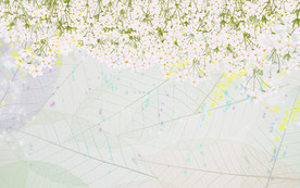 手绘树叶花卉背景墙装饰画