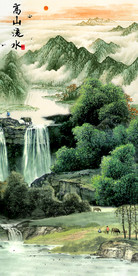 高山流水山水玄关装饰画