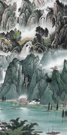 工笔山水中式玄关装饰画