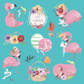 手绘火烈鸟可爱墙贴素材