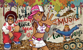 卡通街舞嘻哈人物背景墙