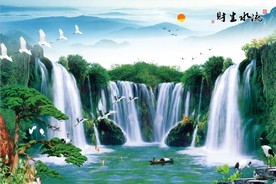 流水生财山水风景画壁画装饰画