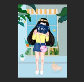 唯美插画手绘女孩卡通浪漫植物