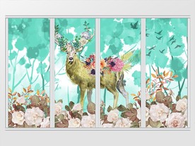 北欧手绘麋鹿森林移门