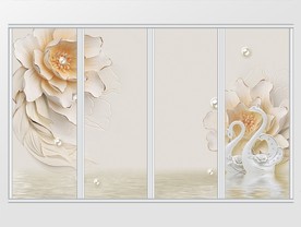 立体天鹅花开富贵珍珠移门