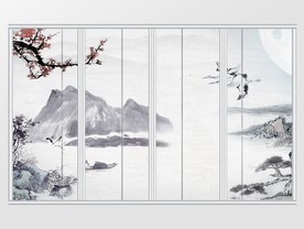 梅花硬包水墨山水移门