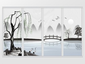 清新淡雅水墨山水移门
