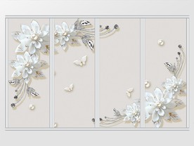 素雅珍珠花朵珠宝蝴蝶移门