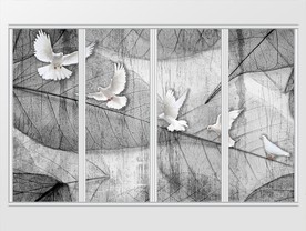 现代风格抽象叶子白鸽移门