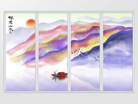 抽象禅意山水移门
