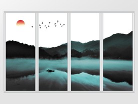 新中式山水水墨画风景移门