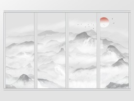 中国风水墨山水日出移门