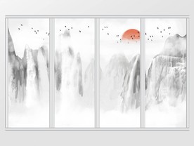 中国风意境水墨山水移门