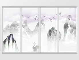 中国风意境水墨山水移门