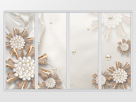 珍珠钻石花白色绸缎移门