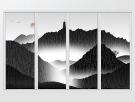 中国风黑白山水移门
