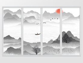 中国风水墨山水禅意移门