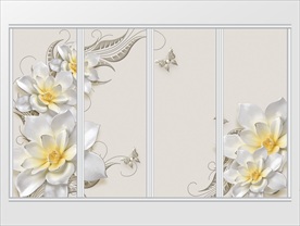 3d立体白莲白瓷珠宝蝴蝶浮移门