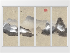 灰白黄褐色水墨移门