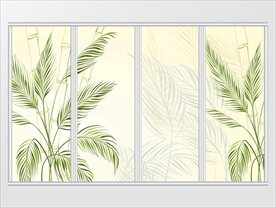 小清新手绘水彩绿色叶子移门