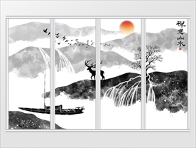 新中式简约水墨山水移门