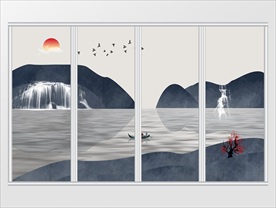 新中式山水花鸟客厅移门