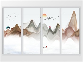 新中式水墨风禅意山水移门