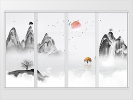 新中式水墨风禅意山水移门