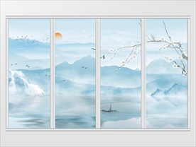 新中式云雾唯美山水移门