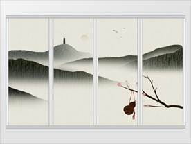 中国风烟雨水墨江南移门