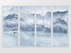 新中式禅意水墨山水移门