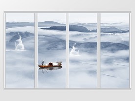 新中式禅意水墨山水移门