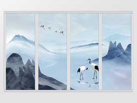 新中式禅意水墨山水移门