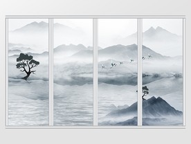 新中式禅意水墨山水移门