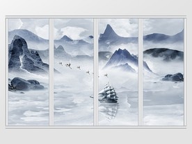 新中式创意禅意水墨山水移门