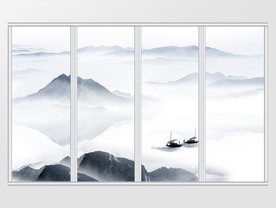 新中式风景水墨山水移门