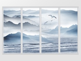 新中式风景意境水墨山水移门