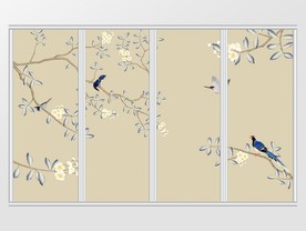 新中式工笔玉兰仿手绘花鸟移门