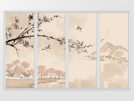 新中式手绘江南花鸟移门
