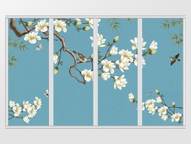 新中式手绘玉兰花鸟移门