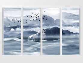 新中式意境水墨山水移门