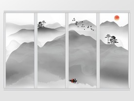 中式禅意烟雾水墨山水移门
