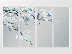 中式冷色花鸟移门