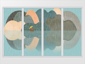 现代简约插画小船移门