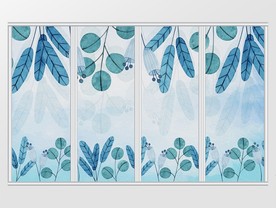 小清新蓝色叶子移门